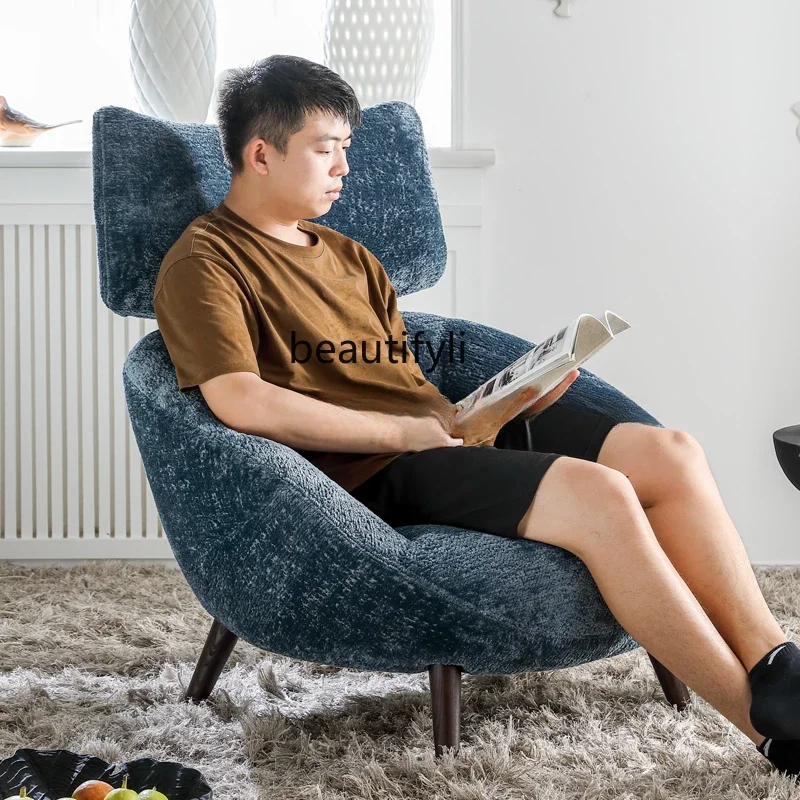 Freizeitstuhl, Wohnzimmerstoff, hohe Rückenlehne, blauer Einzelsofastuhl