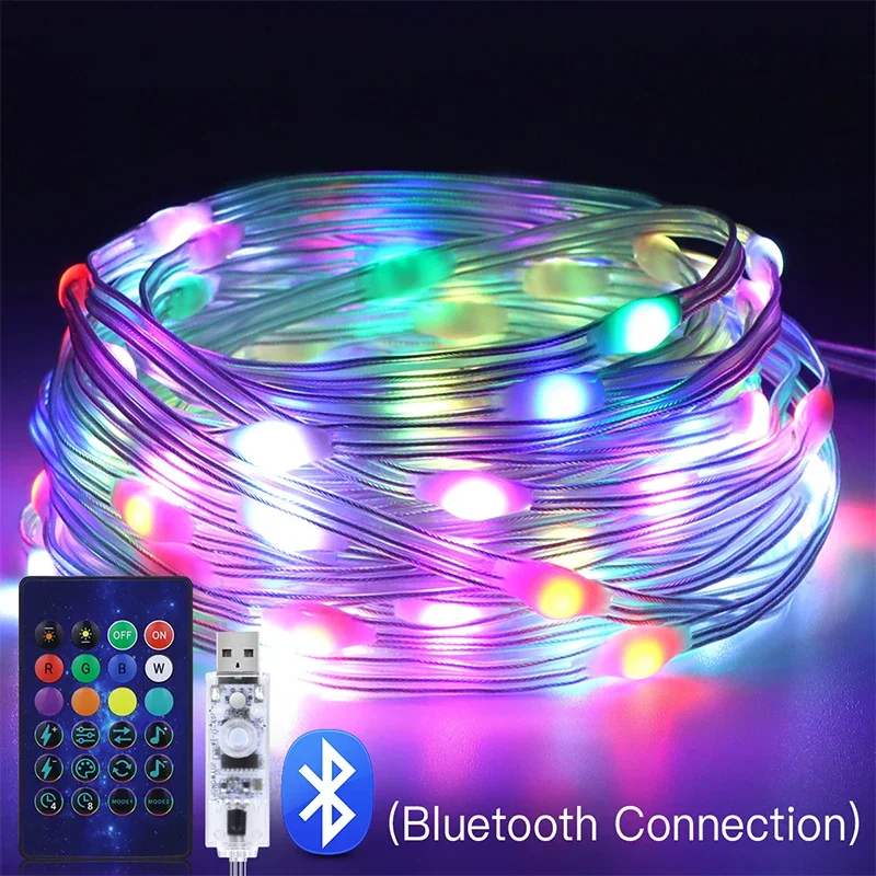 WS2812B USB Fairy Lights Bluetooth LED String Fairy Lights Dreamcolor RGBIC Party Christmas Lights Wedding Decoration Garland