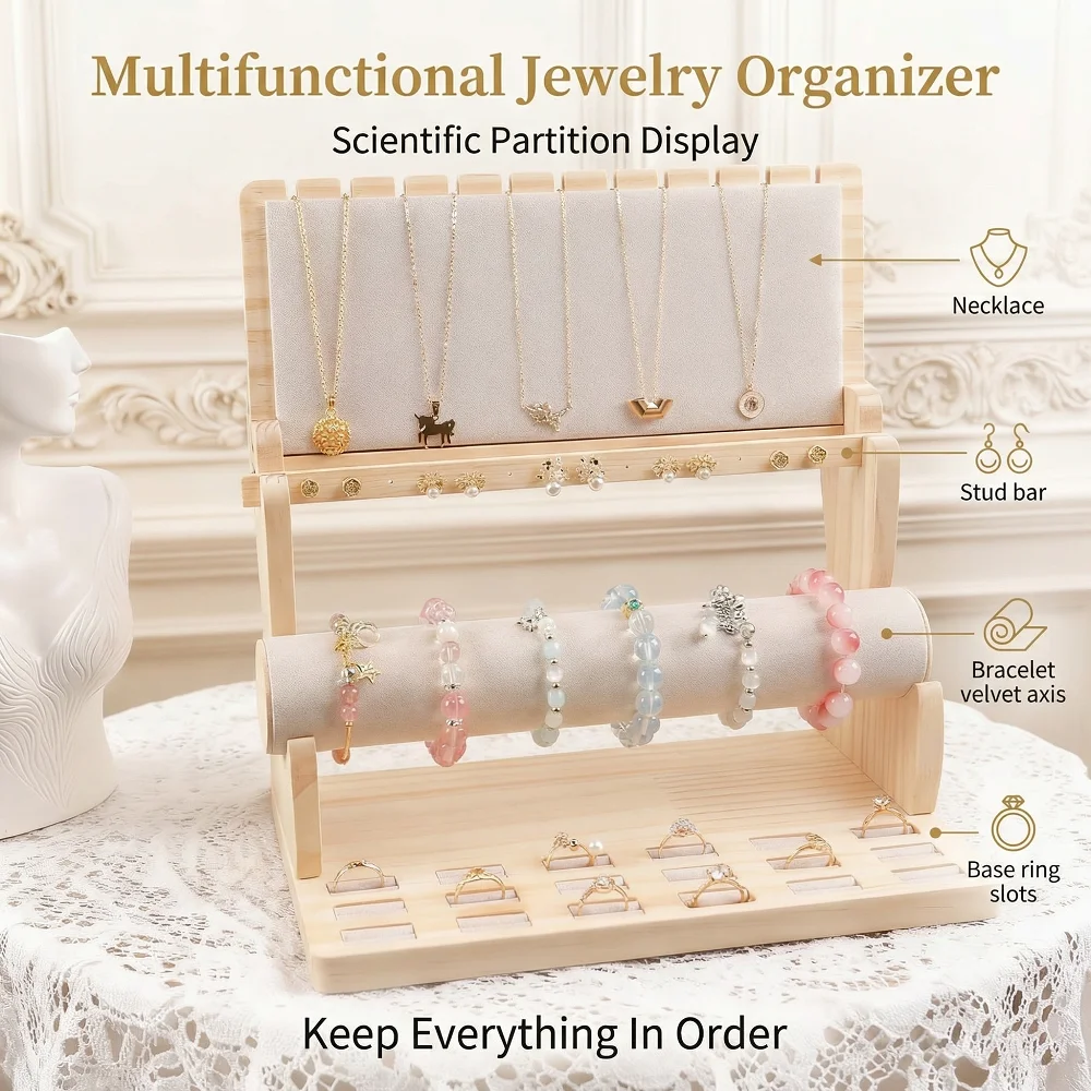 

1 Pcs 4 IN 1 Jewelry Packaging Display Wood Large jewelry Display Stands For Ring Earring Bracelet Necklace Jewelry Exhibitor