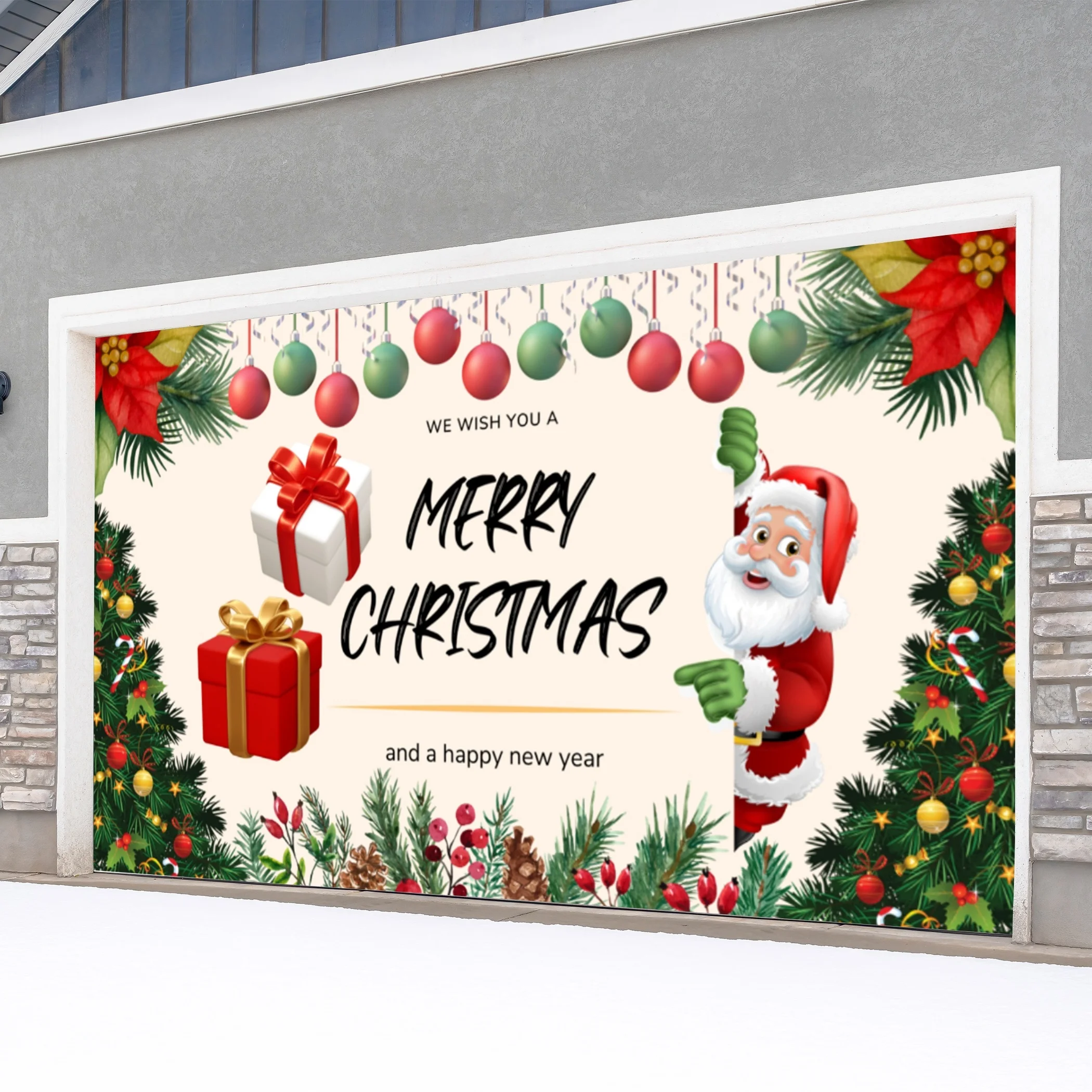 Merry Christmas Typography Tapestry, Santa & Gift Box Wall Hanging, Festive Holiday Art Dorm Decor, Winter Bedroom Blanket