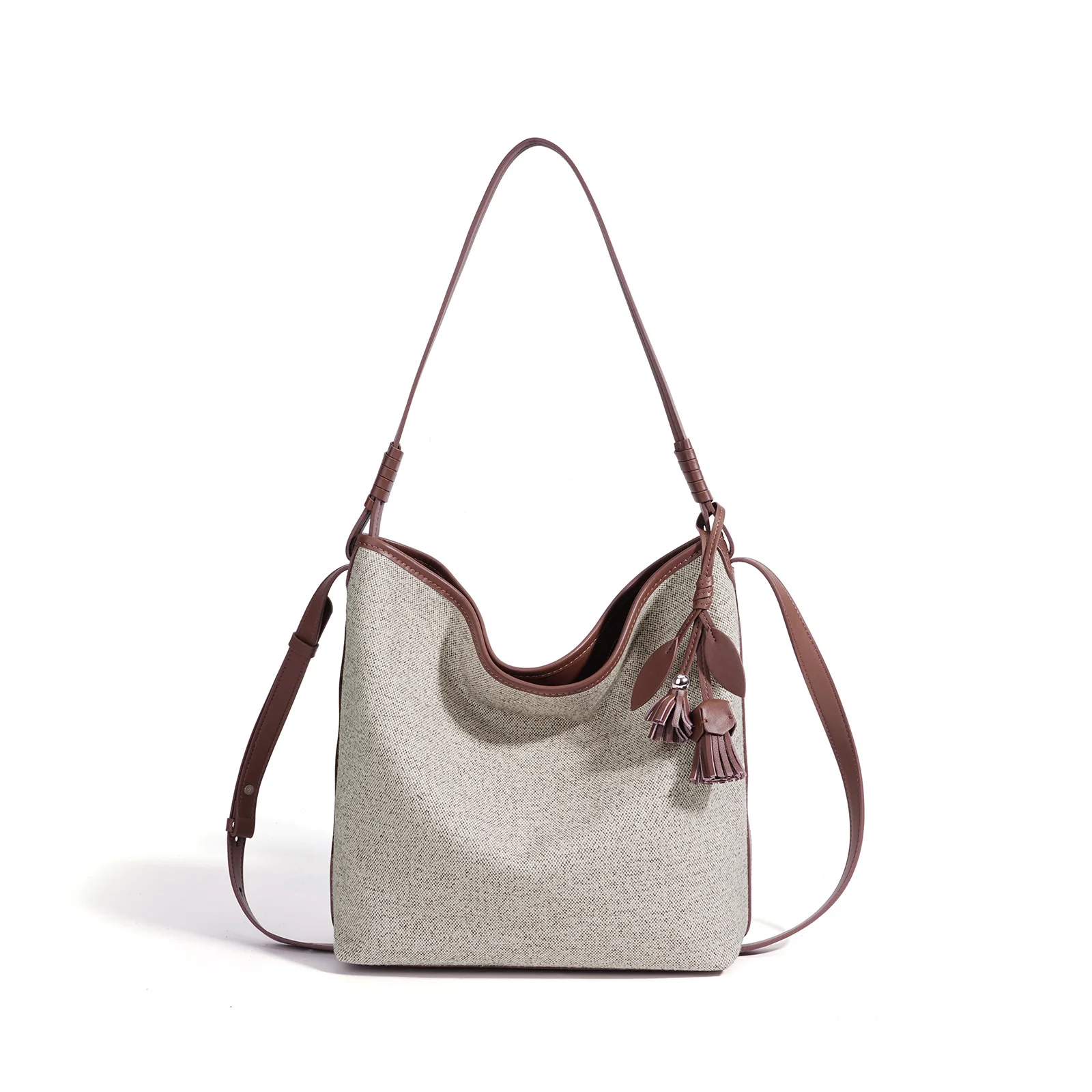 NIKI BAGS new shoulder bucket bag casual woven crossbody bag large capacity genuine leather women's handbag canvas tote bag