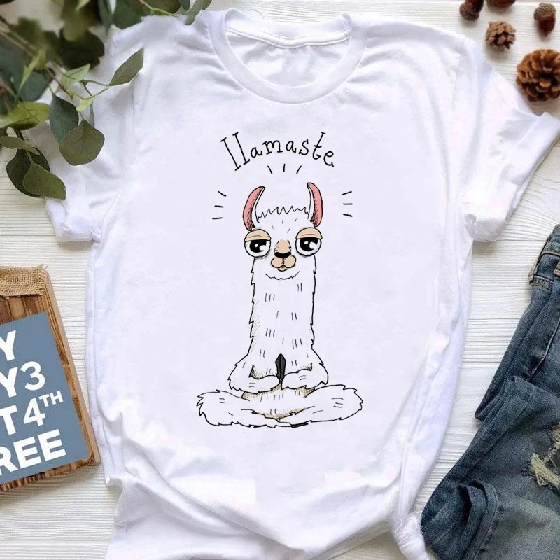 

I Lamaste Lama Animal Print T-Shirt Women Clothes 2026 Meditation Tshirt Femme Funny White T Shirt Female Summer Fashion Tops