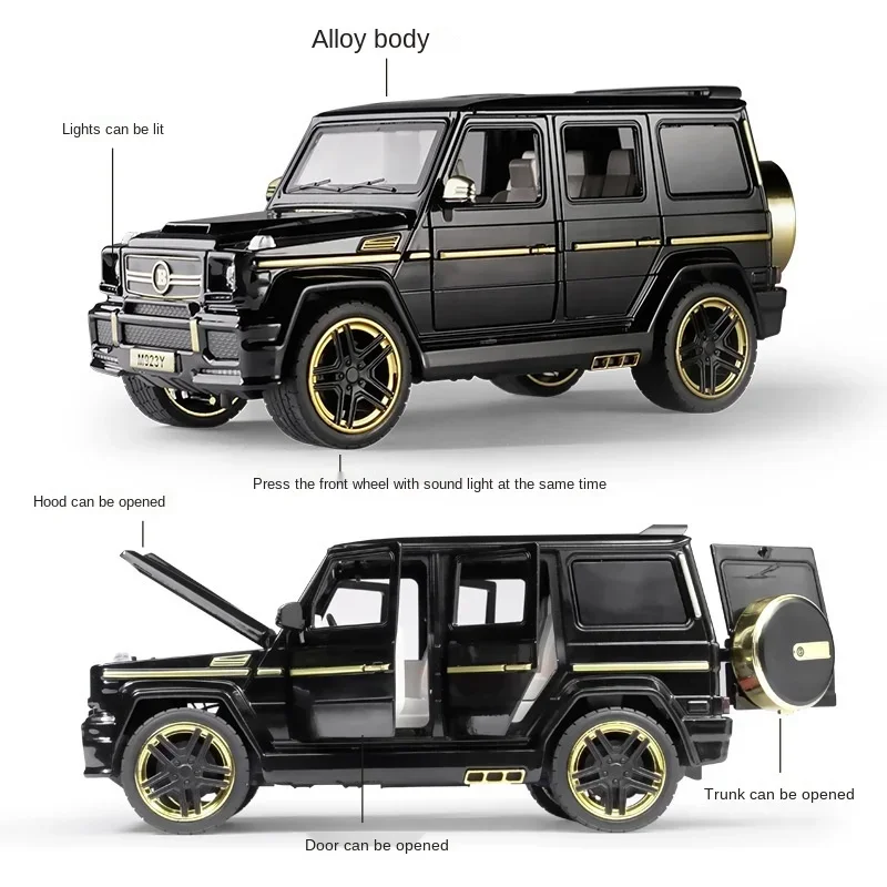 1:24 Benz G65 reequipamento modelo de carro de brinquedo fundido de metal veículo de brinquedo de alta simulação com som e luz puxar para trás presentes de carro A21