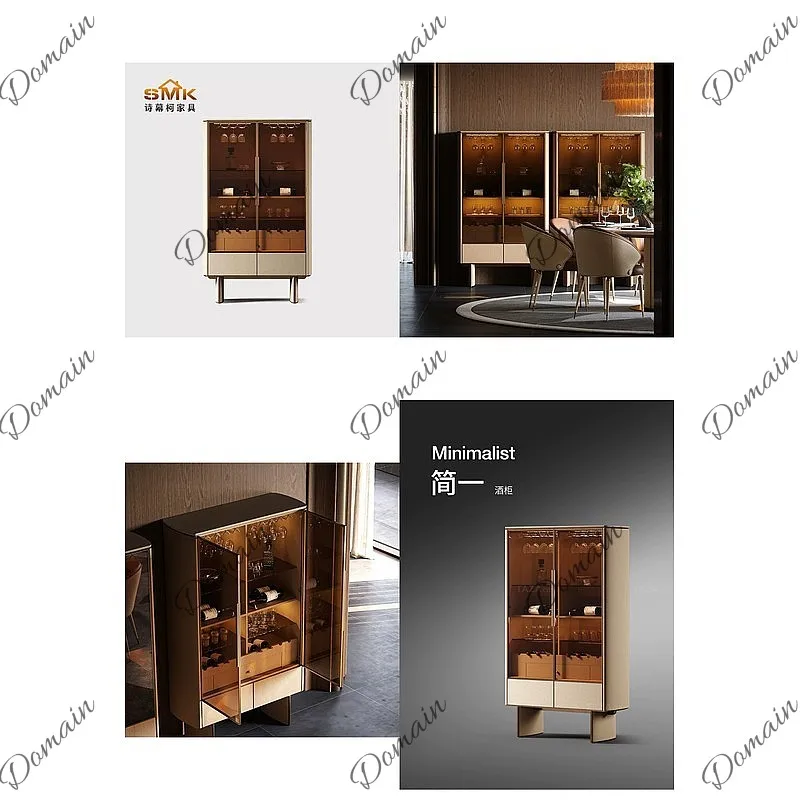 Custom Premium Italian Luxury Wine Cabinet Glass Display 2-Tier Sideboard for Villa Dining Room