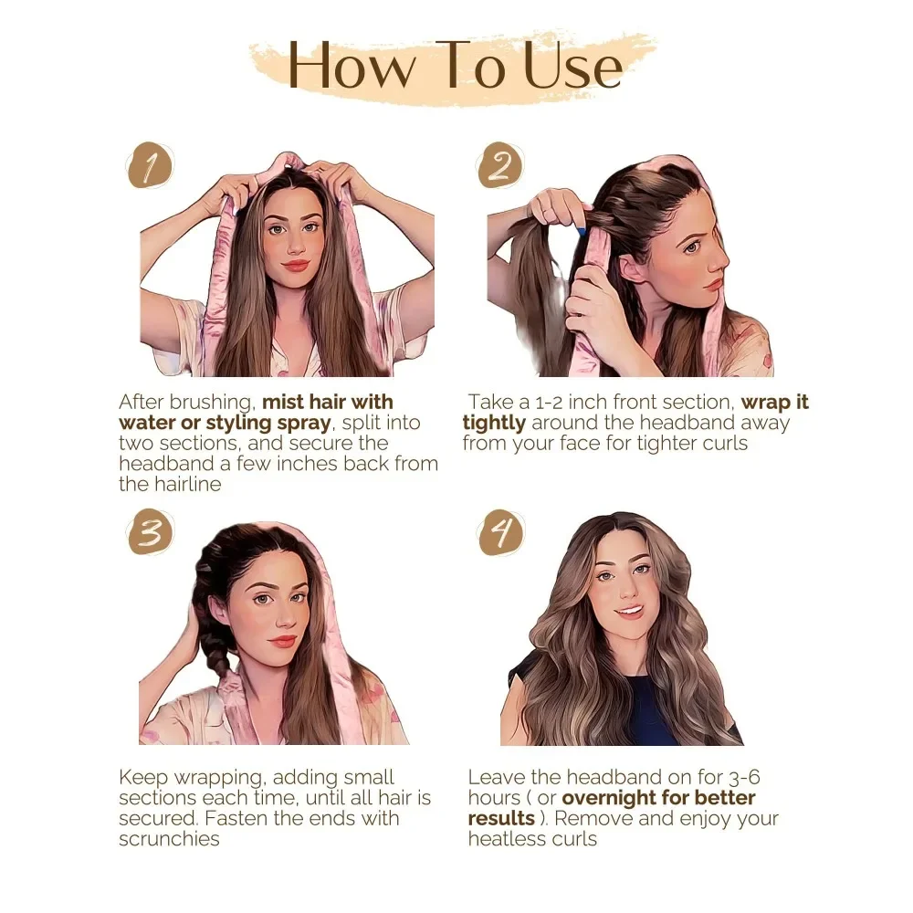Rodillos para el cabello sin calor, varilla rizadora sin calor, diadema, rizador de pelo suave, rizadores de satén, gorro para dormir, gorro de noche, herramientas de estilismo