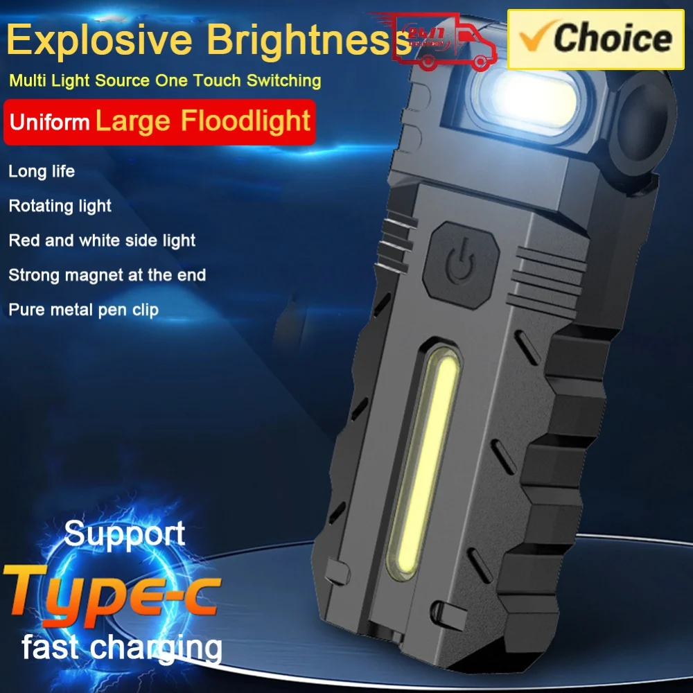 Magnetic LED Flashlight Mini Flashlight 180 Degree Rotating Head EDC Pocket Flashlight Portable Work Light for Outdoor Emergency