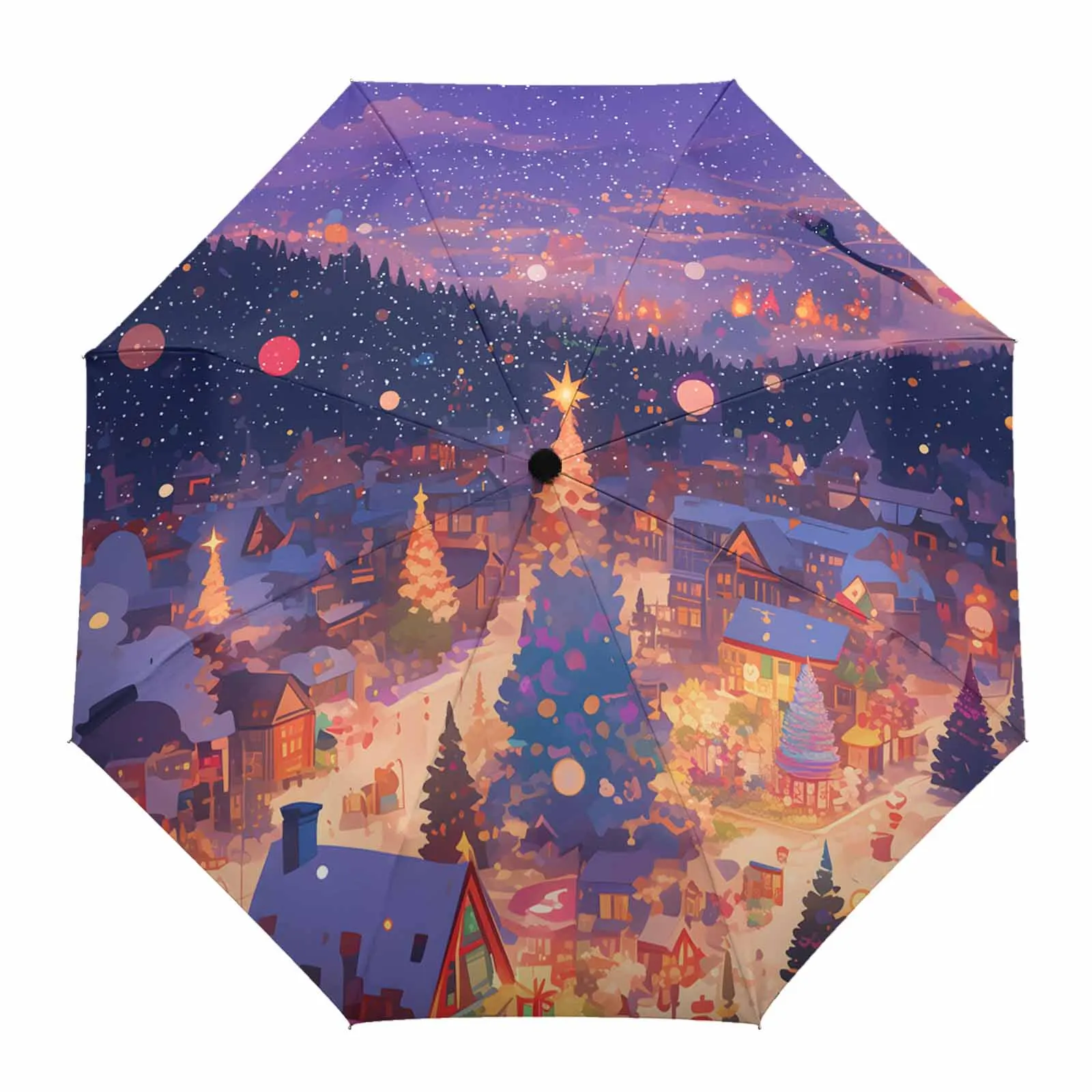 Cartoon Christmas Tree Snowflake Forest Fully-automatic Umbrella for Outdoor Kids Adults Umbrella Foldable Eight Strand Umbrella