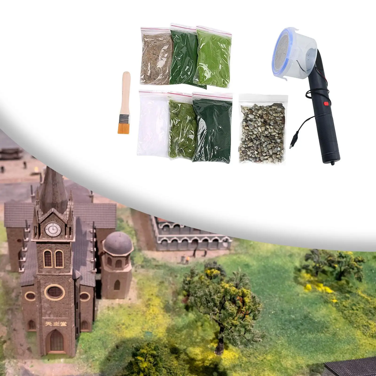 정적 잔디 떡 이형 키트 정전기 떡 이형 기계 DIY 공예 휴대용 철도 지형 잔디 미니어처 장면 모델