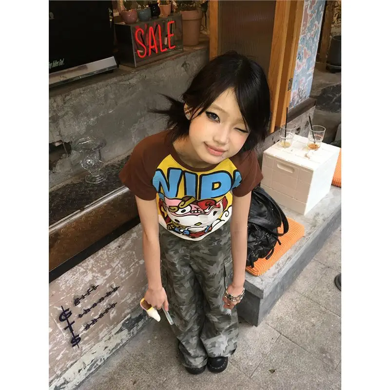 サンリオハローキティ新アニメファッションショートトップス Y2k 夏かわいい Tシャツ漫画プリントハイストリートゴシック半袖 Tシャツ