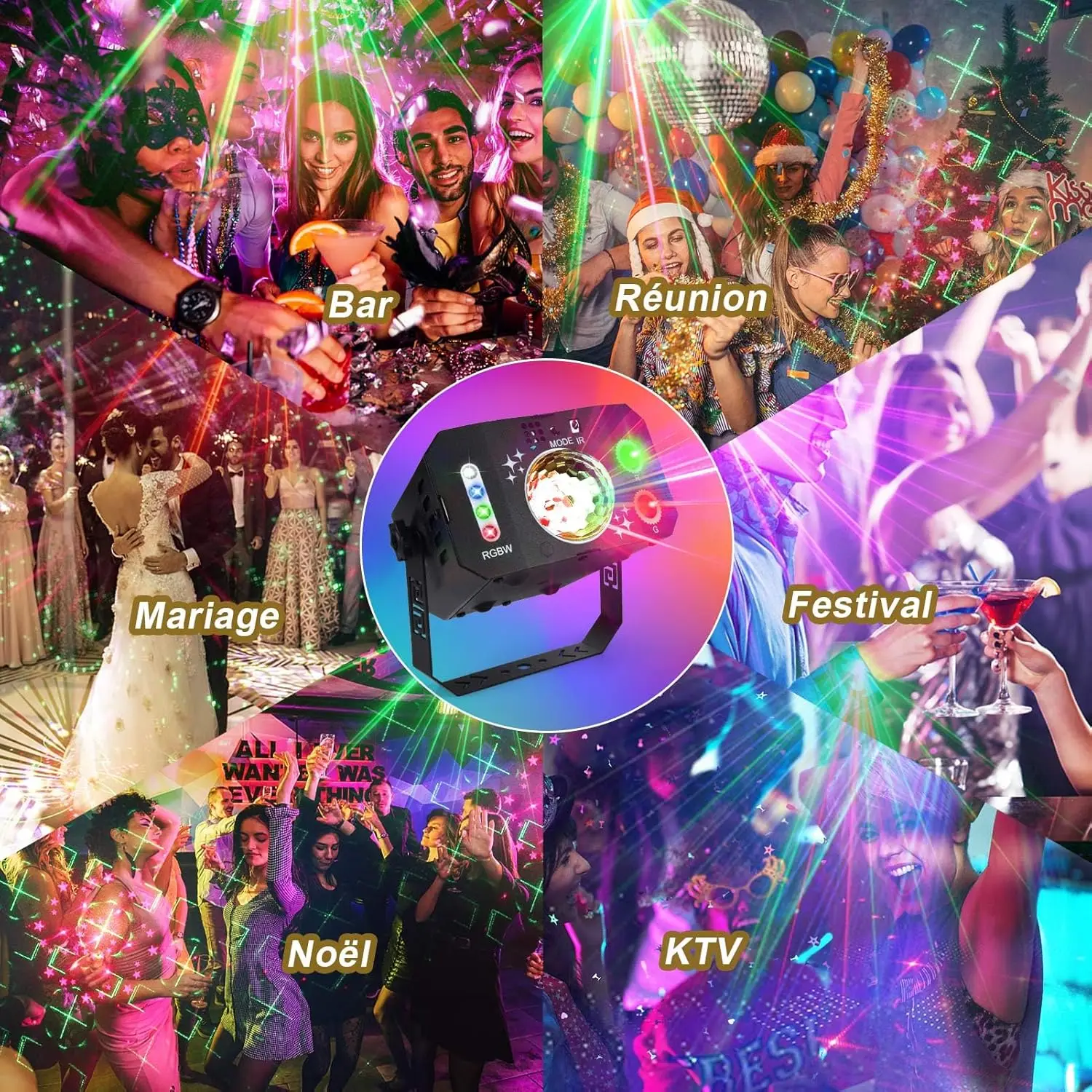 WZSTAR Indoor RGBW Beam Light Sound Activated Remote Control LED Stage Lights for Xmas Bar Parties Holiday Club Christmas DJ