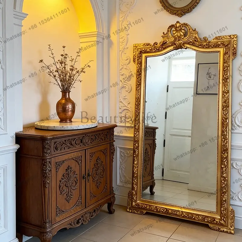 yj9 French vintage full body mirror high-end carved home cloakroom dressing mirror luxurious