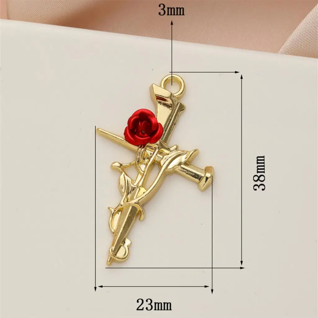 2pcs Thorn Red Rose Gold Cross DIY Handmade Jewelry Necklace Earrings Pendant Accessories