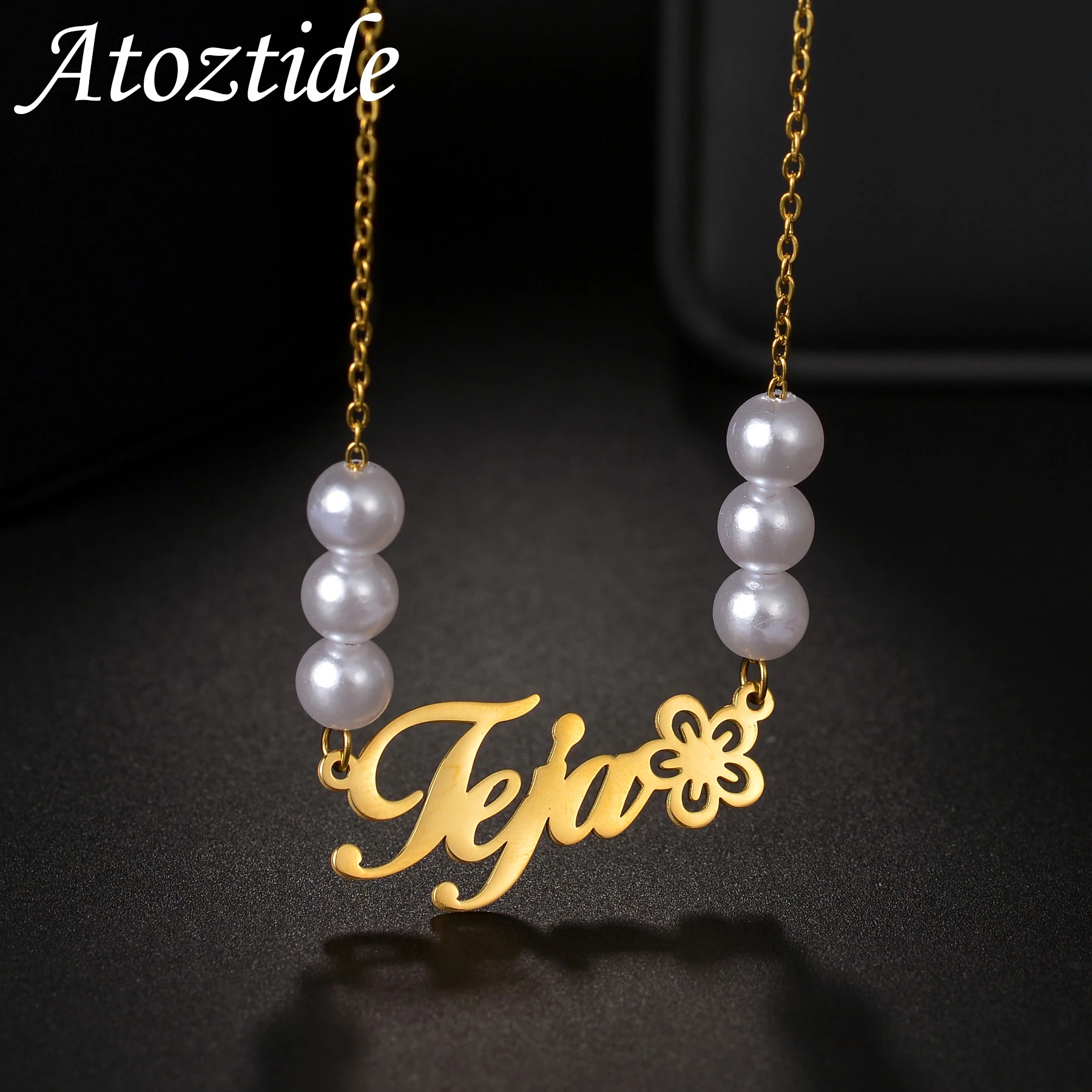 

Atoztide Personalized Custom Name Necklaces for Women Stainless Steel Jewelry Beads Lips Chain Pendant Clavicle Christmas Gift