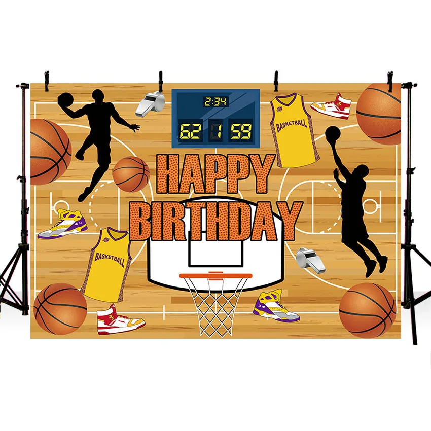 Mehofond Photography Background Wooden Wall Basketball Boys Birthday Party Sports Court Stars Decoration Backdrop Photo Studio