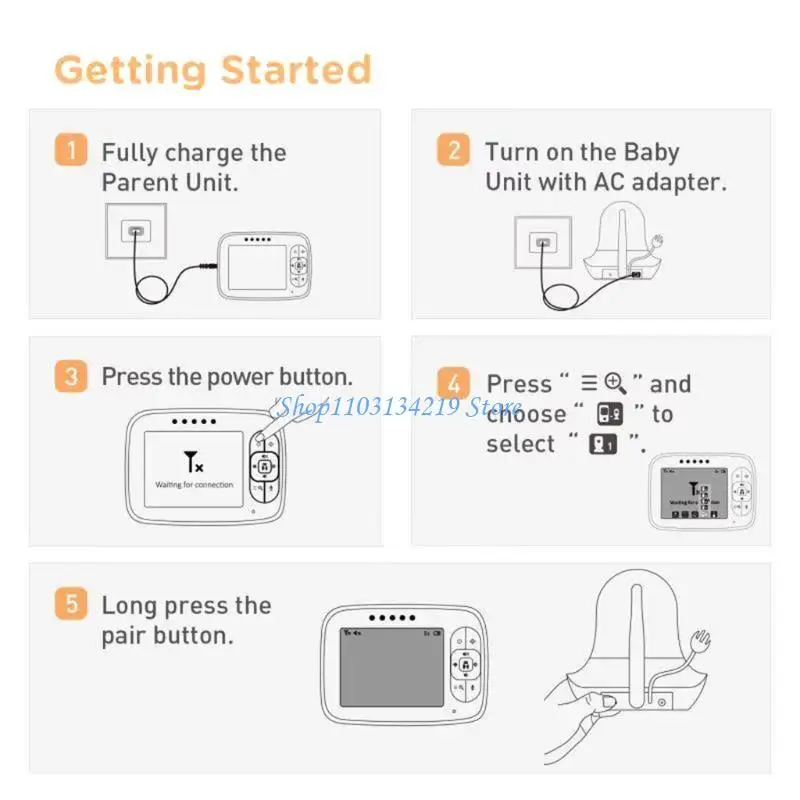 

N5KC Video Baby Monitor Wireless 5'' LCD Babysitter Talk Temperature Security Nanny Camera Baby Video Monitor