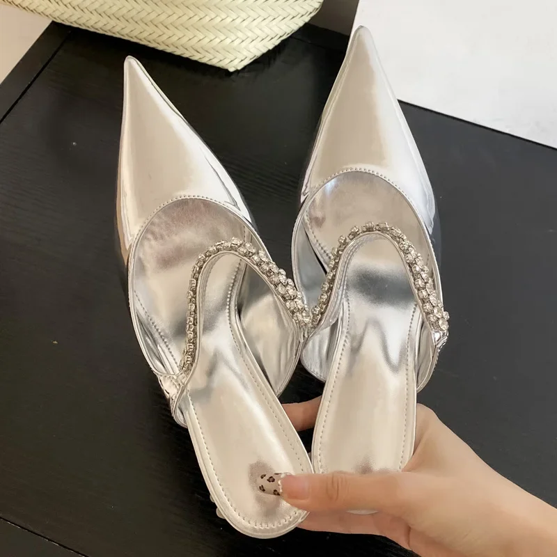 Eilyken Street Style Crystal Diamond Women Pumps Slippers Sexy Thin High Heels Pointed Toe Party Prom Shoes Zapatos De Mujeres