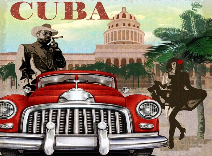 Travel Cuba Havana Cigar 30s 40s Vintage Red Car Palm Trees Photography Backdrop Landscape Background