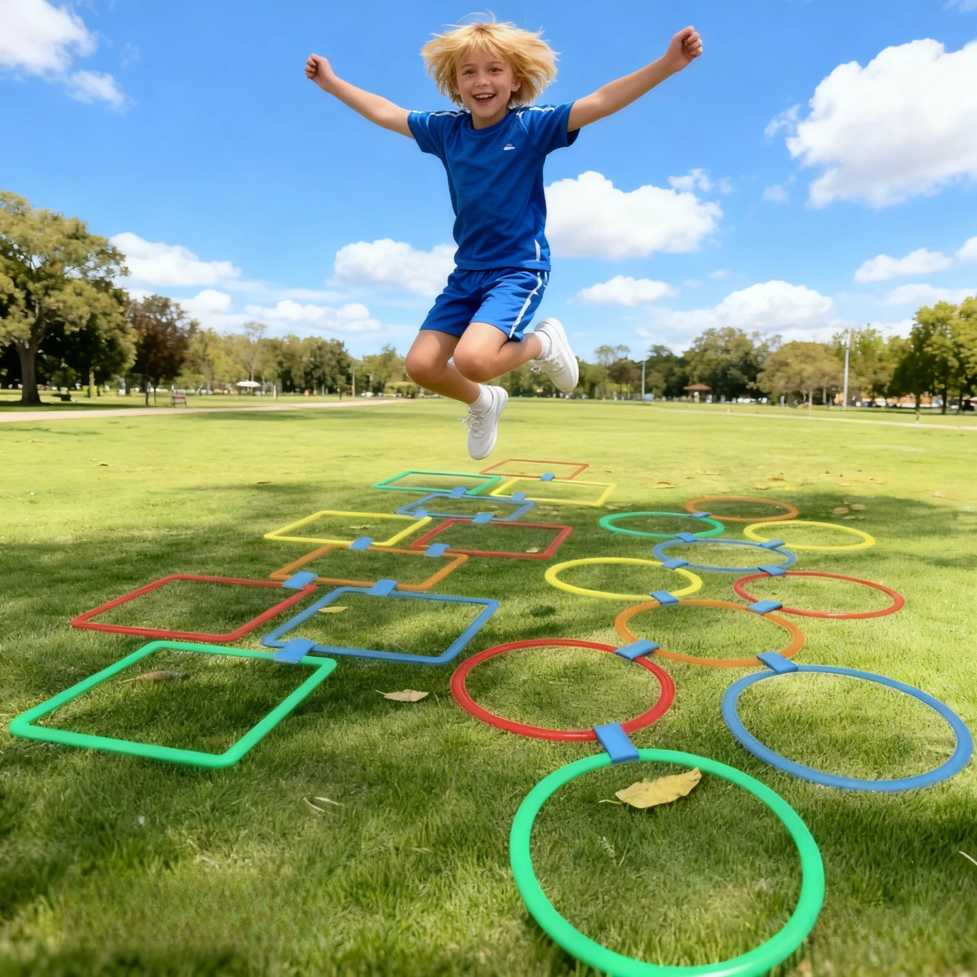 

Outdoor Kids Funny Physical Training Sport Toys Lattice Jump Ring Set Game with 10 Hoops 10 Connectors for Park Play Boys Girls