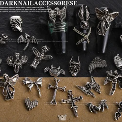 20Pcs Gothic Punk Style Nail Art Charms 3D Antique Silver Alloy Jesus Catholic Cross Nail Decorations Halloween DIY Nail Parts