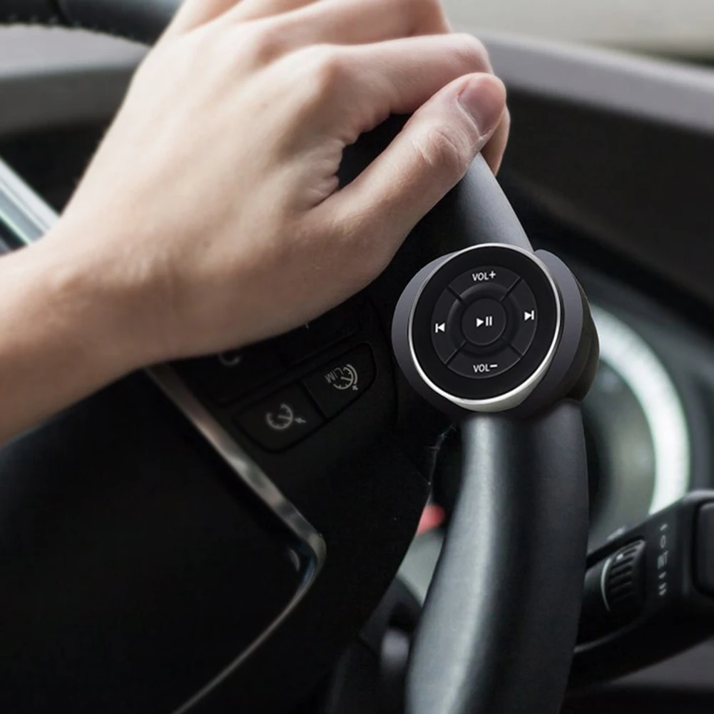 

Bluetooth-совместимый пульт дистанционного управления для автомобильных медиаплееров, экологичный и долговечный, для руля автомобиля и велосипеда, совместим с iOS.