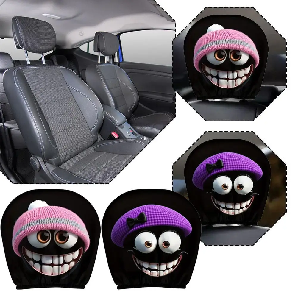 Lila Baskenmütze, Auto-Kopfstützenbezug, Lächeln-Gesicht, Aufdruck, Nackenkissen, Schutz, waschbar, schmutzabweisend, Innendekoration, Zubehör
