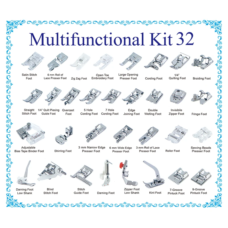 

32pcs 42pcs Mini Domestic Sewing Machine Presser Foot Feet Braiding Blind Stitch Darning Set for Brother Singer Janome Presser