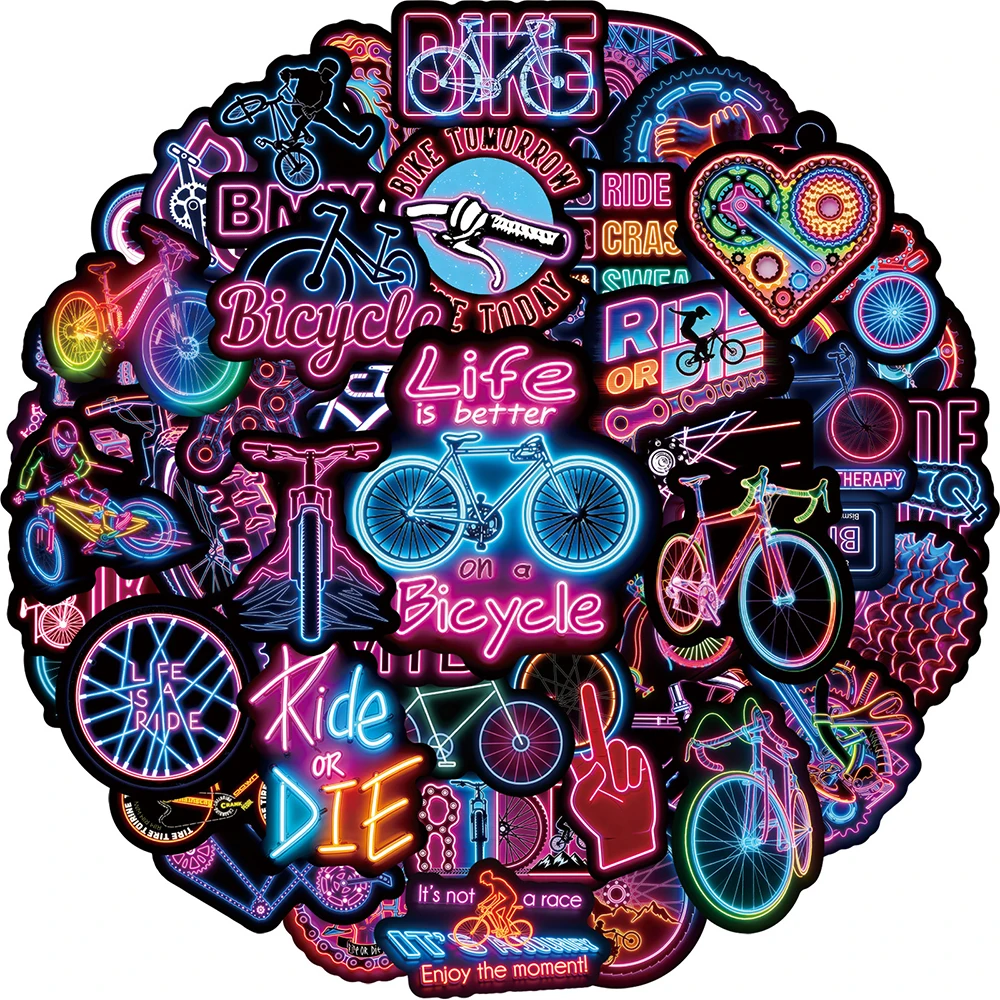 10/30/50pcs Outdoor Mountain Bike Neon Stickers Riding Bicycle Cartoon Sticker DIY Helmet Phone Luggage Car Cool Graffiti Decals