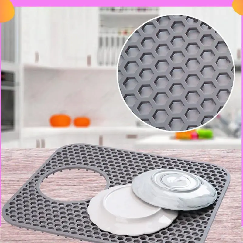 

A23P Silicone Sink Mat, 4 Pack Sink Protectors For Kitchen Sink With Rear Drain, Folding Non-Slip Heat Resistant Sink Mat