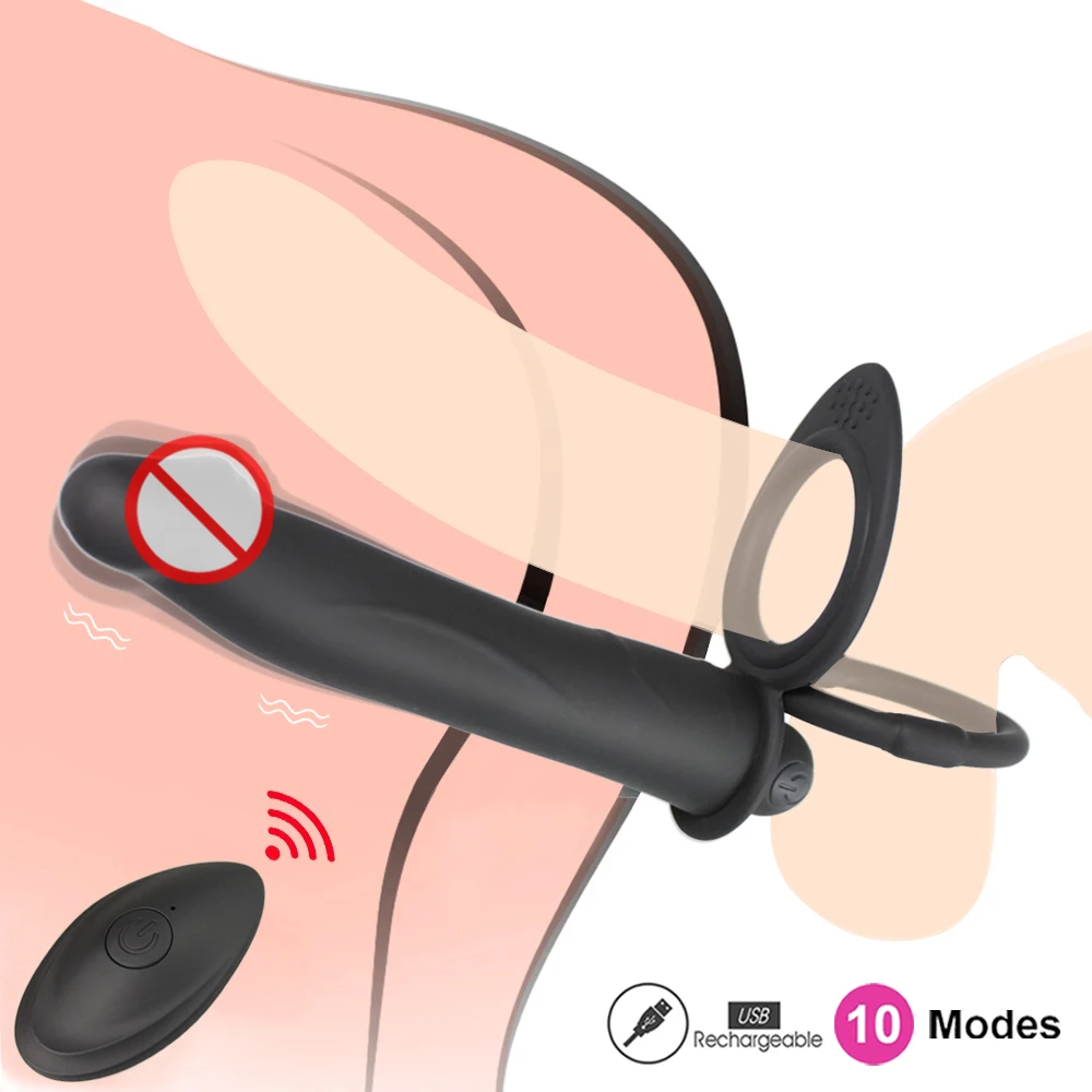 Vibradores de doble penetración con Control remoto, anillo consolador para pene, tapón Anal, vibrador de punto G, estimulador, Juguetes sexuales