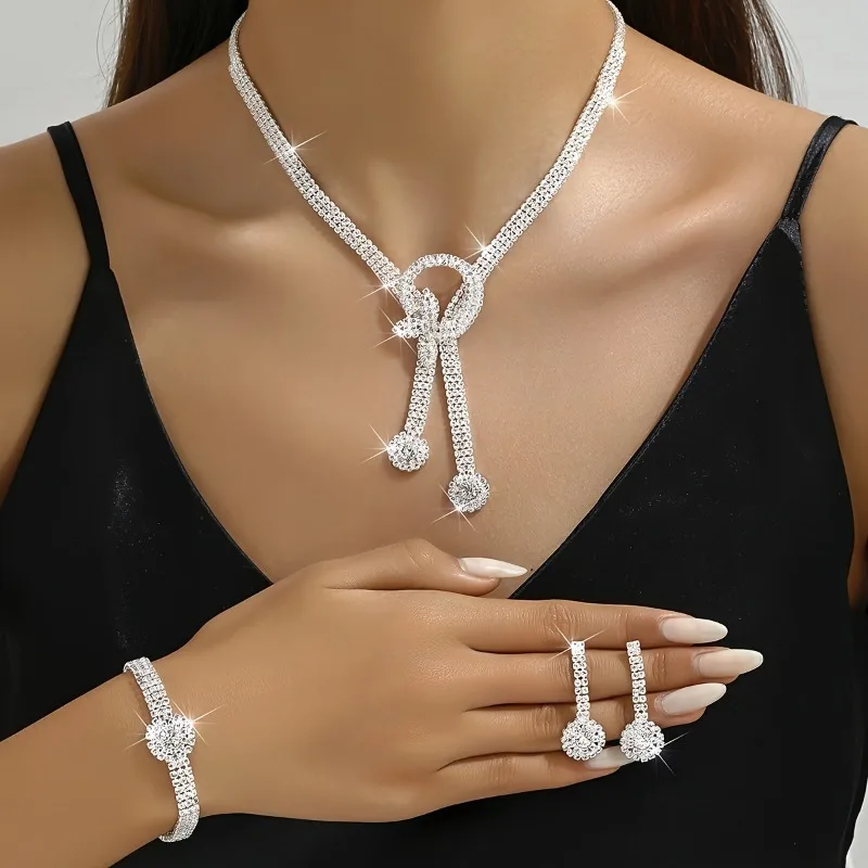 1 زوج استرخى أقراط قلادة سوار طقم مجوهرات للنساء لامعة الراين مطعمة الإناث اكسسوارات الزفاف