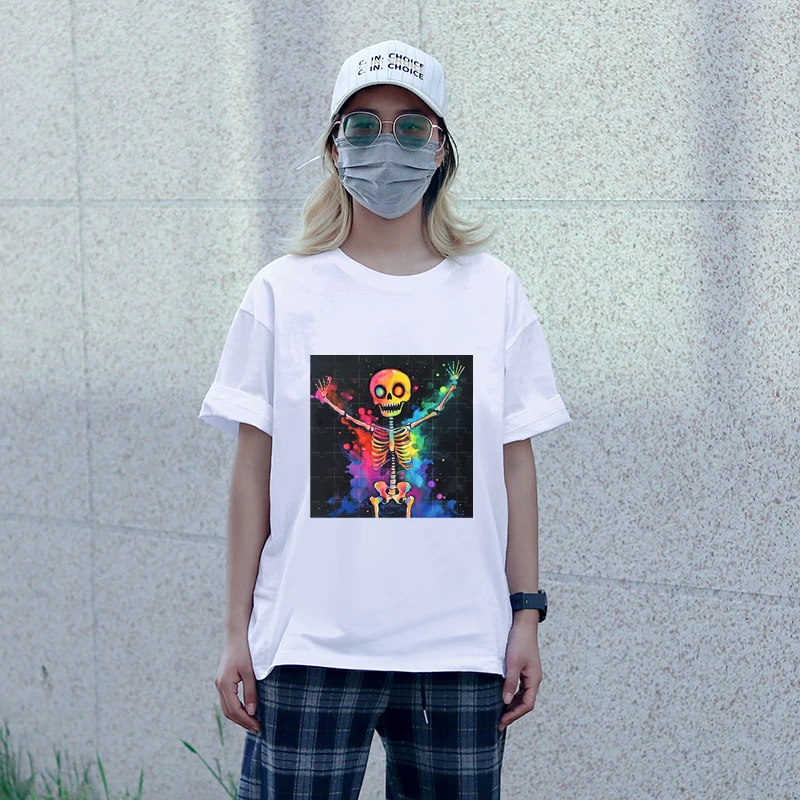 25cm square cartoon DTF sticker Simulated puzzle effect bat skeleton cute DIYT shirt canvas packaging decoration ironing patches