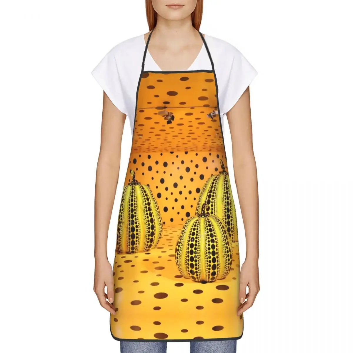 Yellow Pumpkins Art Apron for Men Women Yayoi Kusama Artwork Adult Kitchen Chef Bib Tablier Cuisine Cooking Baking Gardening