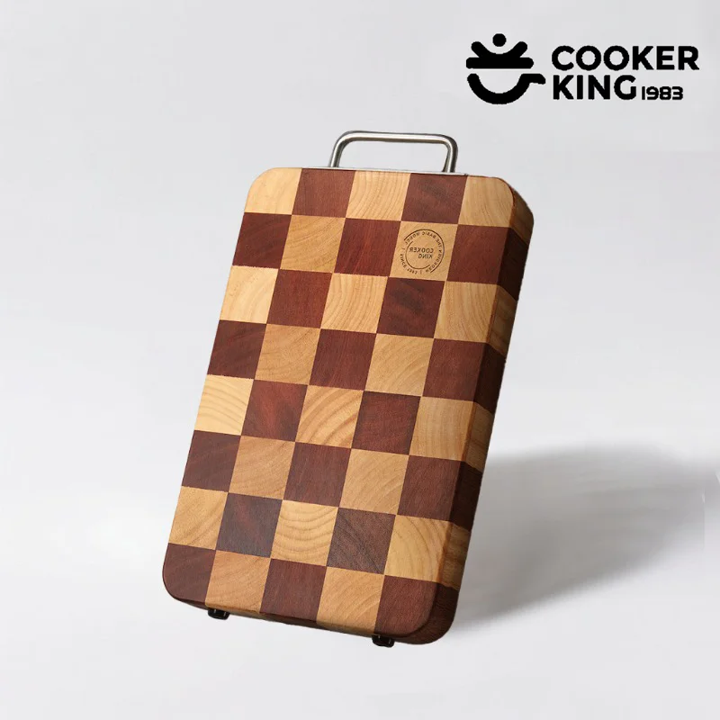 

COOKER KING 3 Sizes Square Checkerboard Cutting Board Ebony+Rubberwood Wear Resistant Cutting Board Chopping Board Family Size