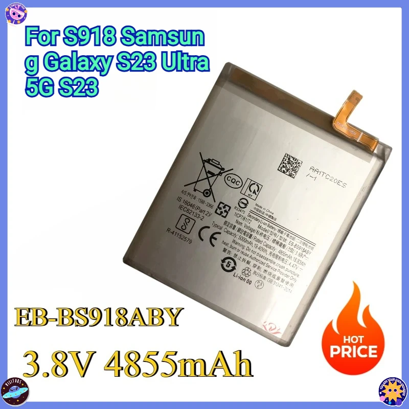 

New High Quality Phone Battery EB-BS918ABY 4855mAh/5000mAh For S918 Samsung Galaxy S23 Ultra 5G S23 Replacement Batteries