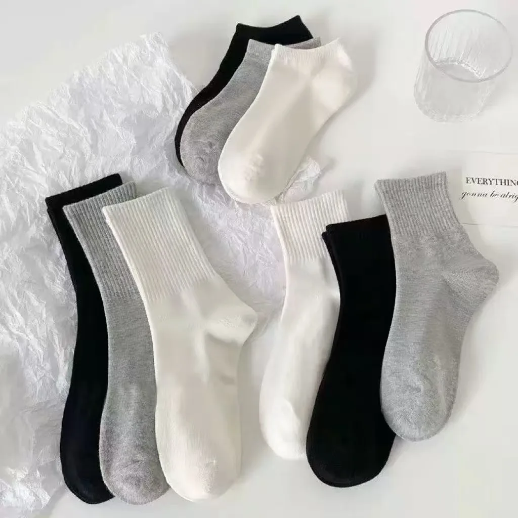 1pairs Unisex Solid Color Cotton Socks, Casual Simple Black White Grey Ankle Crew Socks, Breathable Daily Wear Socks