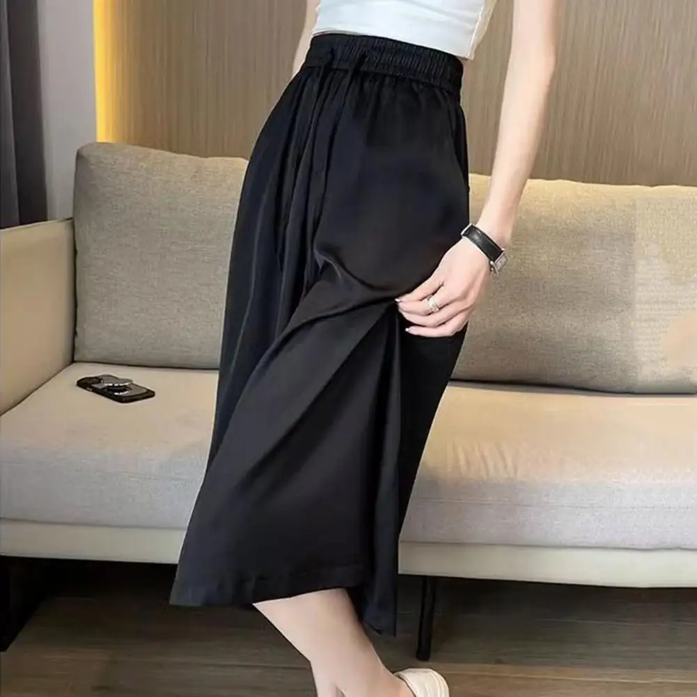 

Casual Wide Leg Pants Stylish Women's Wide Leg Cropped Pants with Elastic Waist Pockets Casual Summer Culottes for Yoga Everyday