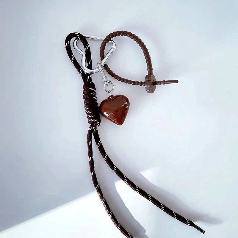 حبل مضفر القلب حقيبة سلسلة المفاتيح الديكور على ظهره معلقة الهاتف المحمول دلو حقيبة قلادة سلسلة مفاتيح الكرتون