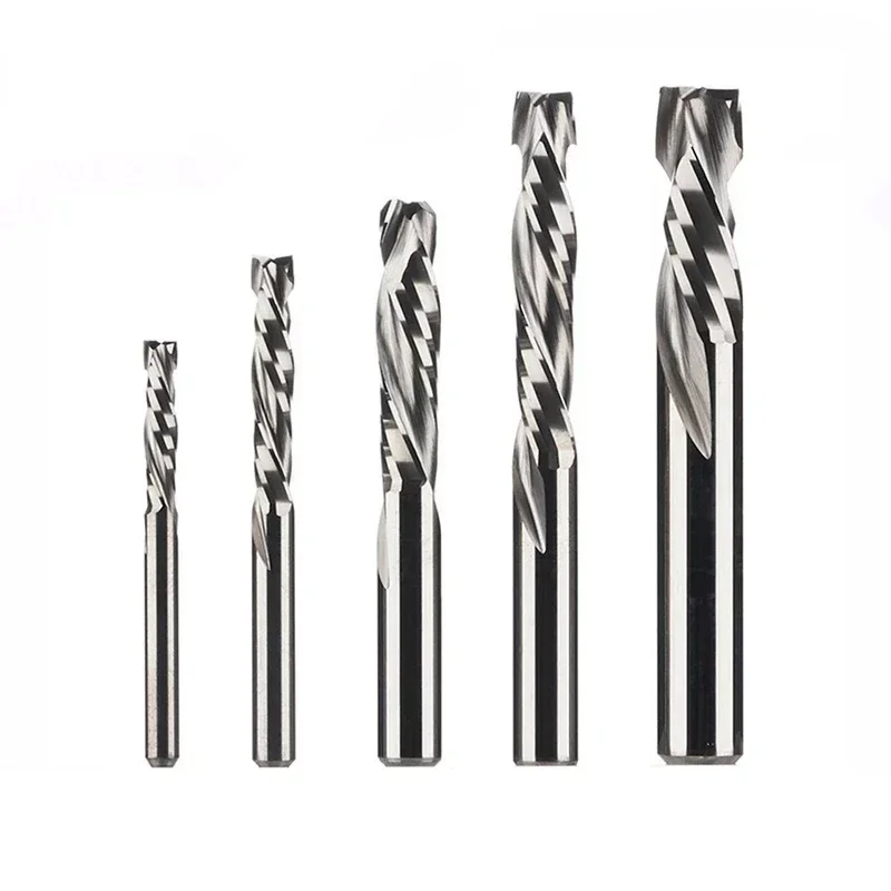 1Pc UP And DOWN Cut Spiral Carbide Mill Cutters - 3.175/4/5/6/8/10mm Two Flutes for Compression Wood PVC End Mill Cutter Bits