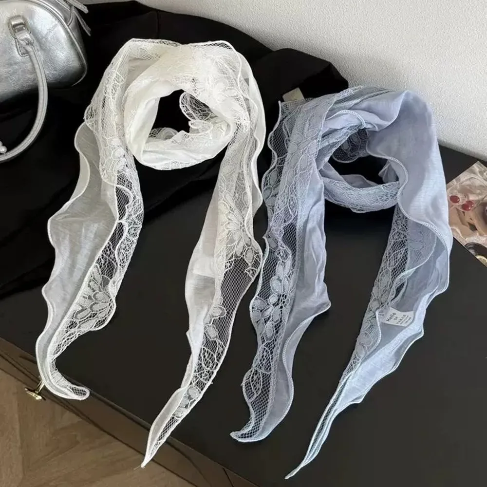

Lace Embroidered Silk Scarf Women's Long Neck Versatile Triangle Decorative Headscarf Headband Korean Fart Curtain Waist Scarf