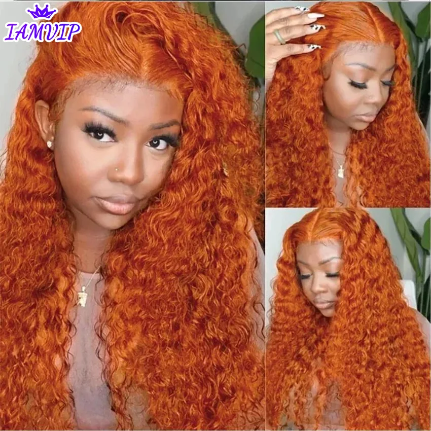 Wig rambut manusia Frontal renda Deep Wave transparan 13x6 HD jahe oranye ketebalan 220 Wig rambut manusia 30 40 inci 13x4 Wig depan renda untuk wanita