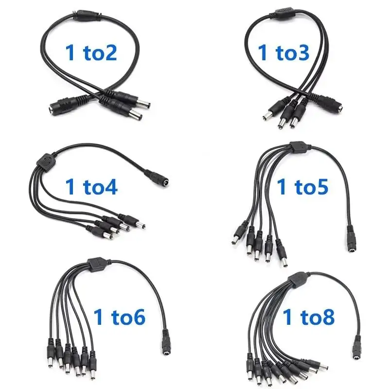 Hot Sale 55x21mm 1 To 2 3 4 5 6 8 Way DC Power Splitter Cable 12V Adapter Cord For LED Strip Lights Camera