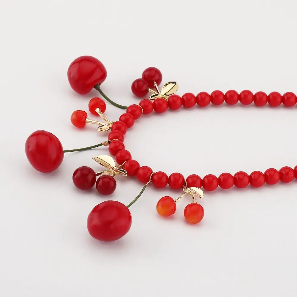 Cute Handmade Fruit Cherry Necklace Korean Style Minority Design Red Bead Necklace Jewelry Accessories Y2K Clavicle Chain Party