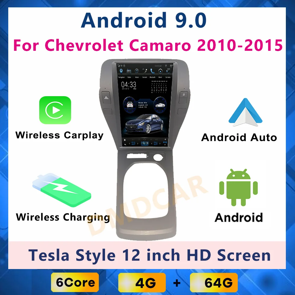 

Tesla styleTesla style Android 10 радио 4G GPS мультимедийный видеоплеер Carplay DVD для Chevrolet Camaro 2010 - 2015