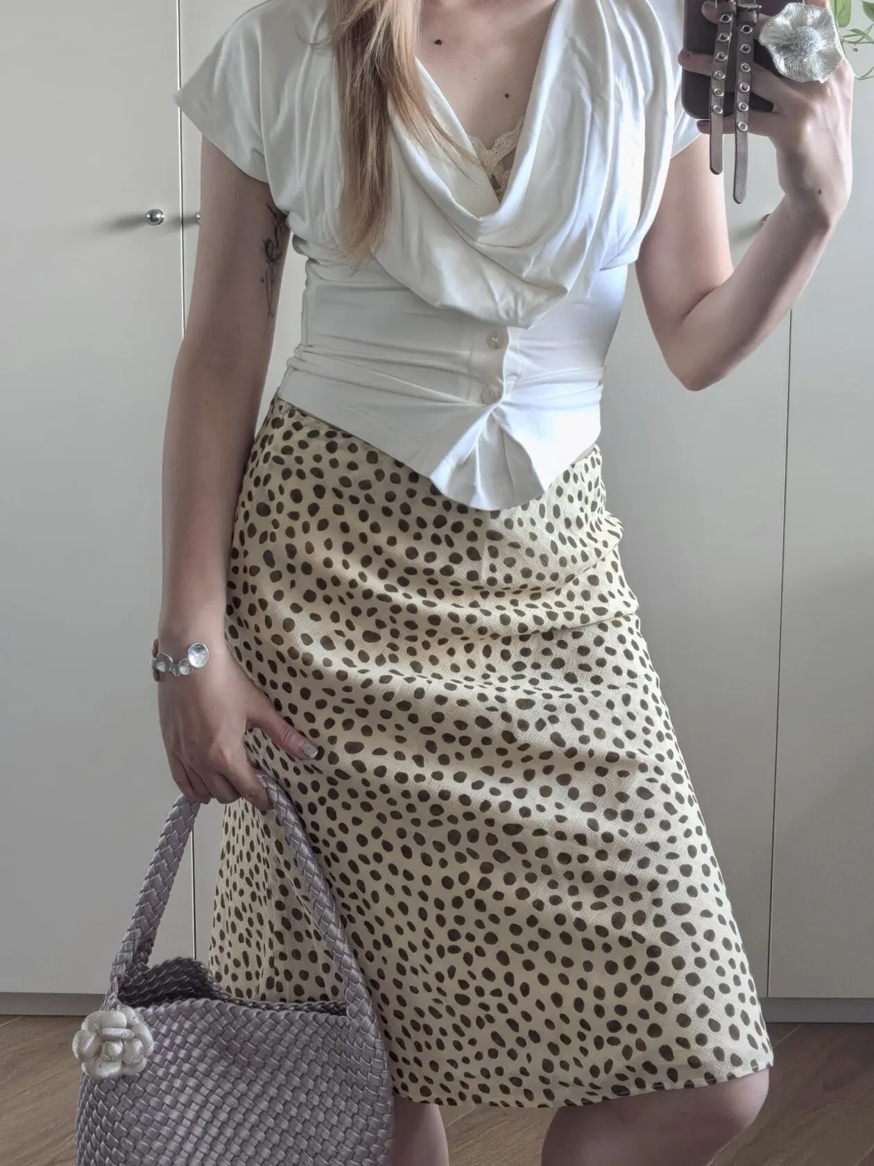 American Retro Yellow Dot Lazy South France Vacation Skirt Women Summer Fish Tail Skirt Casual High Waist Vinegar Estery Fiber