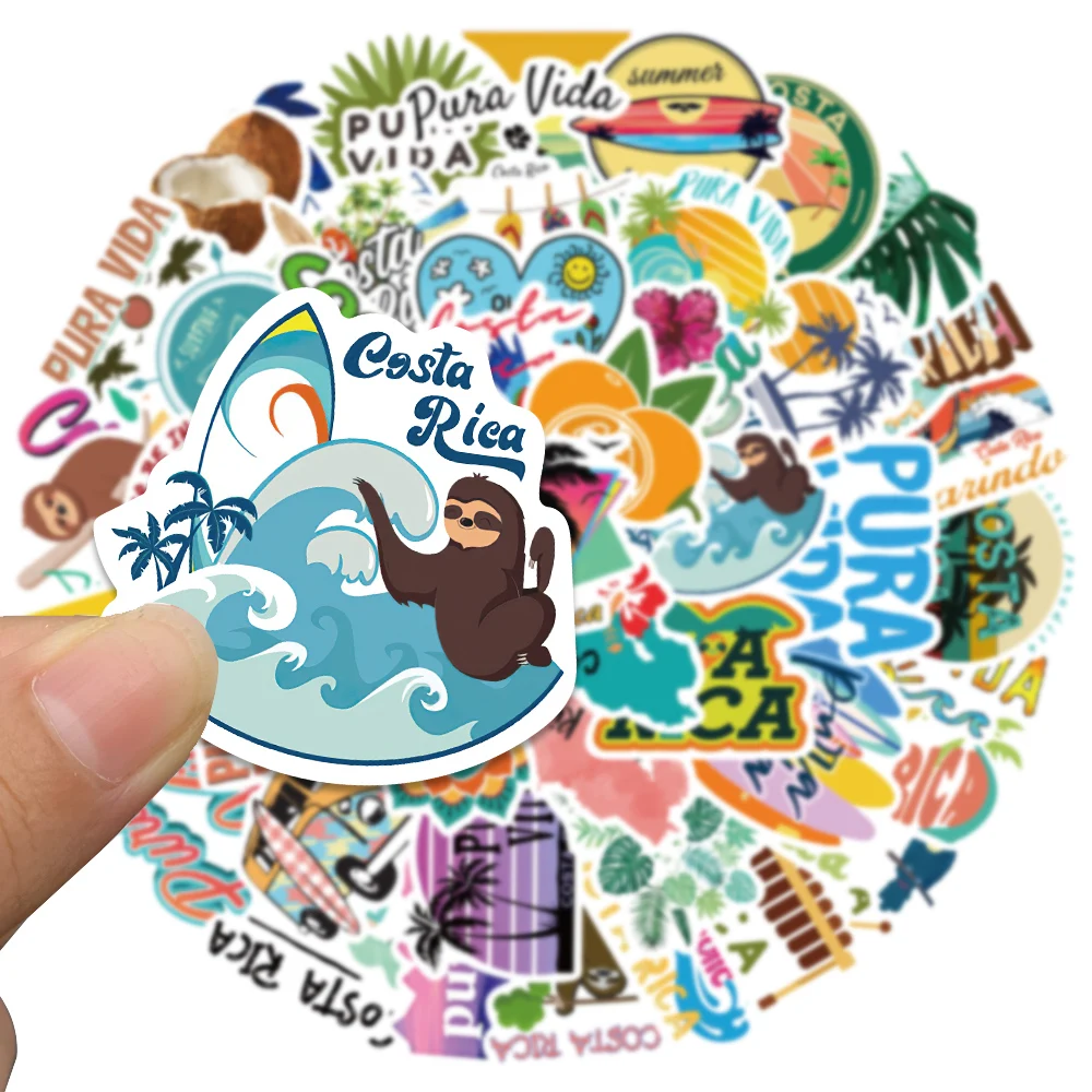 50PCS Costa Rica Travel City Landscape Pura Vida Stickers Decals for Water Bottle Laptop Skateboard Scrapbook Luggage Kids Toy