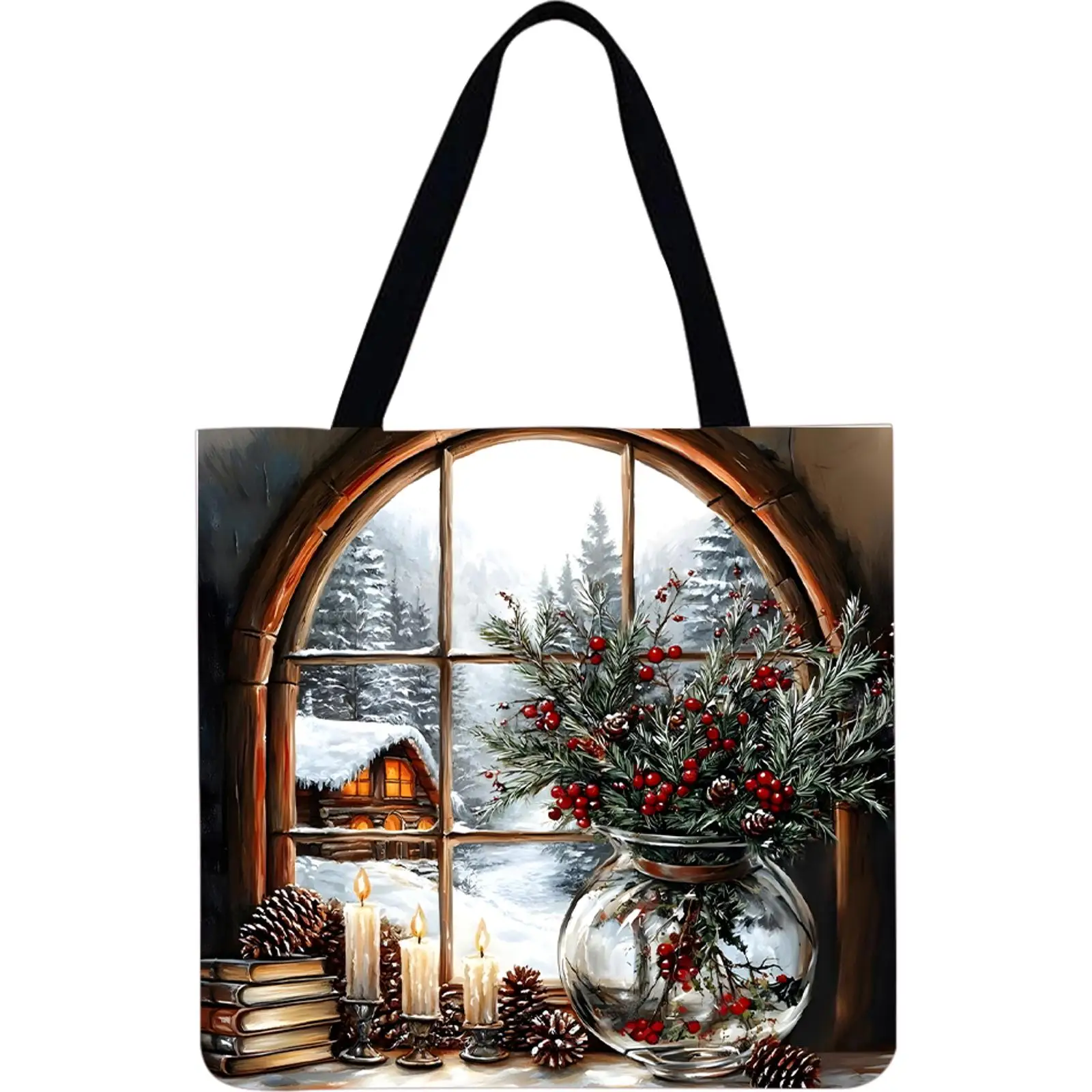 

Набор из 4 льняных сумок-тоут для покупок, женская сумка через плечо большой вместимости, рождественская коллекция