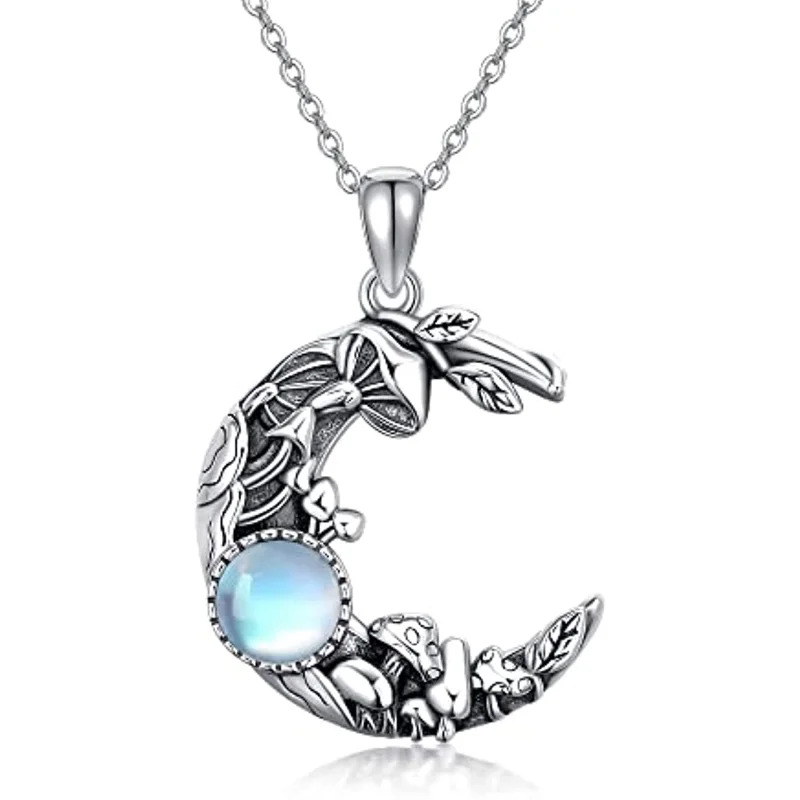 Fashion Bohemian Painting Oil Opal Moon Pendant Necklace Engagement Necklaces for Women Stainless Steel Accessories Party Gift