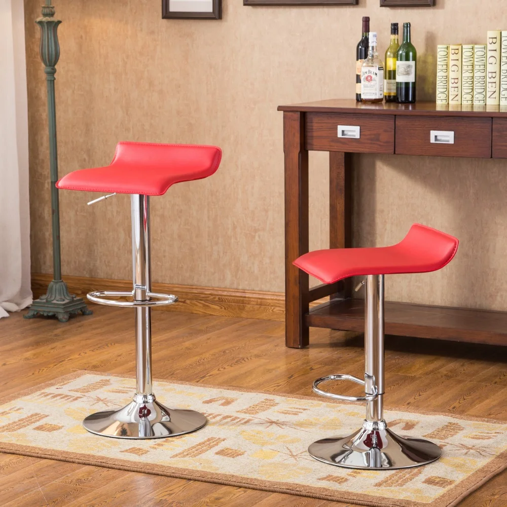 

Contemporary Chrome Air Lift Adjustable Swivel Stools with Red Seat, Set of 2