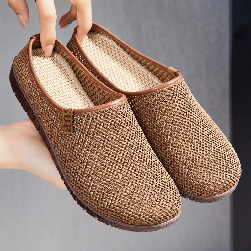 

Women's slippers for outdoor wear summer mesh breathable casual shoes shallow mouth knitted hollow out women's shoes half drag