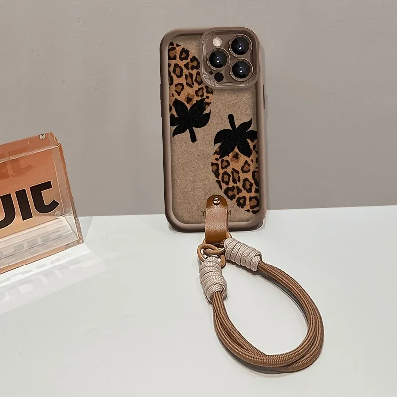 الفراولة ليوبارد طباعة الحبل الحال بالنسبة لسامسون غالاكسي A16 A36 A25 A55 A54 A56 S25 الترا S24 FE S23 زائد S22 غطاء شريط للرسغ